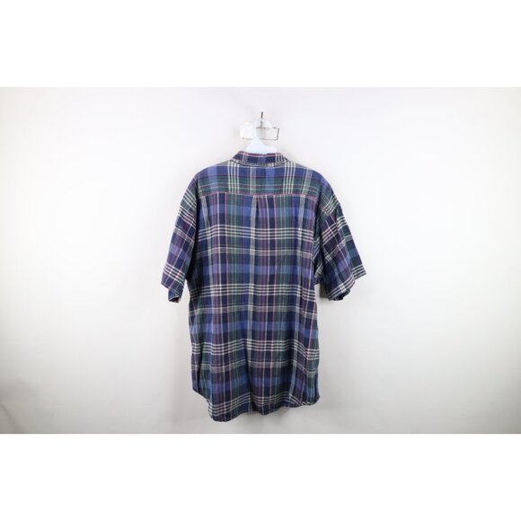 Vintage 90s Streetwear Mens XL Faded Cotton Weave Knit Button Down Shirt Plaid - Picture 9 of 11
